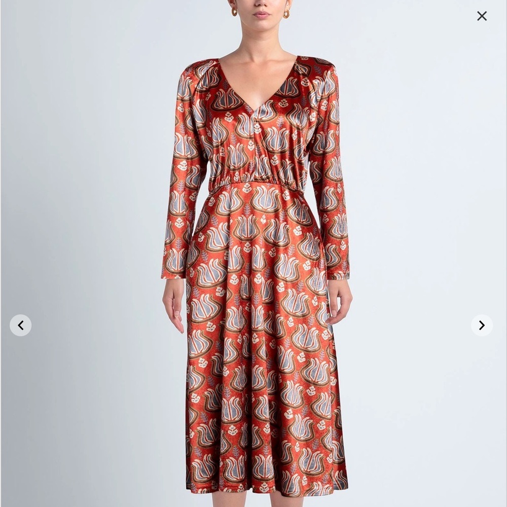 NIU Pattern-Printed V-Neck Dress Size M